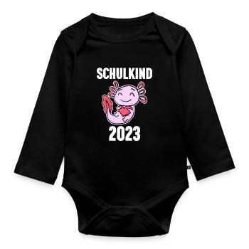 Schuldkind Einschulung Axolotl 2023 - Baby Bio-Langarm-Body - Schwarz - Vorne