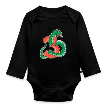 3 Jahre alt - 3. Geburtstag mit Tier Motiv - Baby Bio-Langarm-Body - Schwarz - Vorne