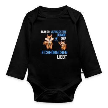 Junge Wald Tier Jungen Geschenk Eichhörnchen - Baby Bio-Langarm-Body - Schwarz - Vorne