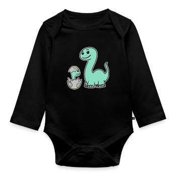 Dinosaurier mit Baby Dinosaurier - Baby Bio-Langarm-Body - Schwarz - Vorne