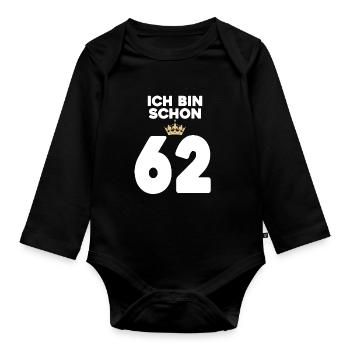 62. Geburtstag Geschenk - 62 Jahre mit Krone - Baby Bio-Langarm-Body - Schwarz - Vorne