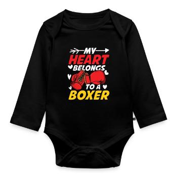 My Heart Belongs To A Boxer - Baby Bio-Langarm-Body - Schwarz - Vorne