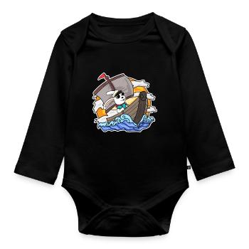 Rabbit Captain Boat - Organic Longsleeve Baby Bodysuit - black - Front