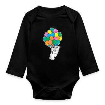 Bear Kids Motif Balloon Balloons - Organic Longsleeve Baby Bodysuit - black - Front