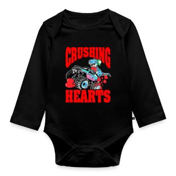 Crushing Hearts Monster Truck T-rex Boys - Organic Longsleeve Baby Bodysuit - black - Front