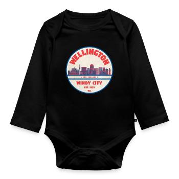 Silhouette de la ville des vents de Wellington - Body Bébé bio manches longues - noir - Devant