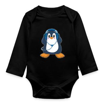 Musique Casque Penguin - Body Bébé bio manches longues - noir - Devant