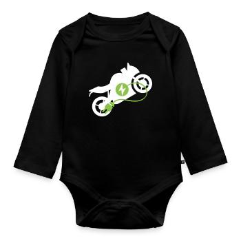  Elektrisches Motorrad Design - Baby Bio-Langarm-Body - Schwarz - Vorne