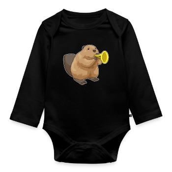Beaver Musician Trompette Musique - Body Bébé bio manches longues - noir - Devant