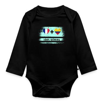 Drapeau France et Colombie 100% génial - Body Bébé bio manches longues - noir - Devant