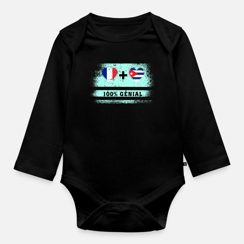 Drapeau France et Cuba 100% génial - Body Bébé bio manches longues - noir