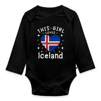 Drapeau de l’Islande Coeur Drapeau islandais Aspect utilisé - Body Bébé bio manches longues - noir - Devant