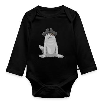 Seehund Pirat Augenklappe - Baby Bio-Langarm-Body - Schwarz - Vorne