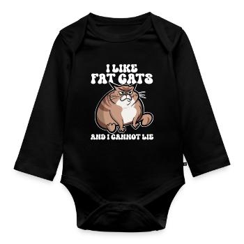 Fat cat - Organic Longsleeve Baby Bodysuit - black - Front