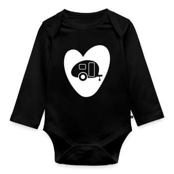Camping Herz Caravan Vektor Camper Van Life Love - Baby Bio-Langarm-Body - Schwarz - Vorne