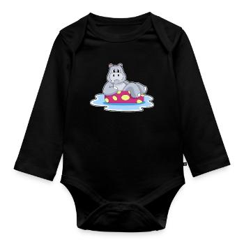 Nilpferd kleines Boot - Baby Bio-Langarm-Body - Schwarz - Vorne