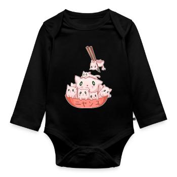 Ramen Kawaii Katze Anime Otaku Japanische Nudeln - Baby Bio-Langarm-Body - Schwarz - Vorne