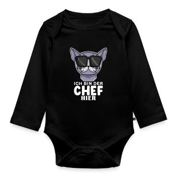 coole Katze - Britisch Kurzhaar Spruch - Baby Bio-Langarm-Body - Schwarz - Vorne