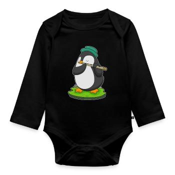 Pingouin Musicien Flûte Musique - Body Bébé bio manches longues - noir - Devant