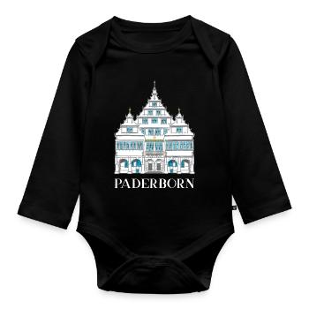 Paderborn, Historisches Rathaus, Deutschland - Baby Bio-Langarm-Body - Schwarz - Vorne