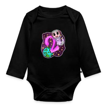 2nd Birthday - 2 Years Astronaut Girl Gift - Organic Longsleeve Baby Bodysuit - black - Front