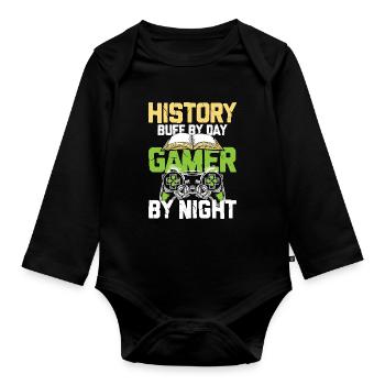History By Day Gamer By Night - Baby Bio-Langarm-Body - Schwarz - Vorne