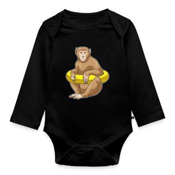 Affe Schwimmen Schwimmring Sommer - Baby Bio-Langarm-Body - Schwarz - Vorne
