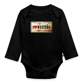 Panneau vintage « I love western » - Body Bébé bio manches longues - noir - Devant