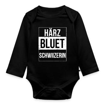 Härzbluetschwiizerin Schwiizerin Schweizerin - Baby Bio-Langarm-Body - Schwarz - Vorne