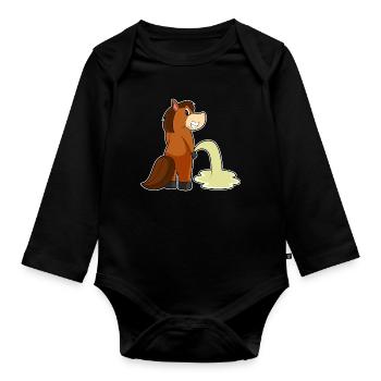 Pferd Toilette - Baby Bio-Langarm-Body - Schwarz - Vorne