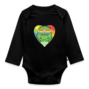 Regenbogen - Krokodil mit Brille - Baby Bio-Langarm-Body - Schwarz - Vorne