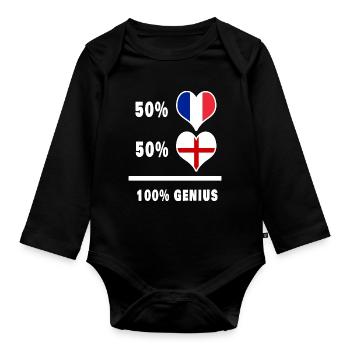 Angleterre et France Drapeaux 100% géniaux - Body Bébé bio manches longues - noir - Devant