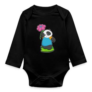 Fleur de panda - Body Bébé bio manches longues - noir - Devant