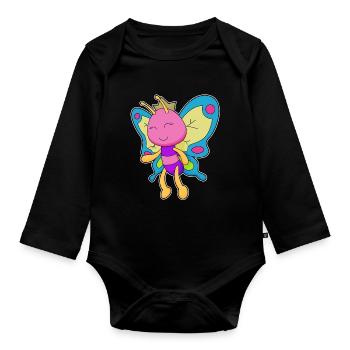 Couronne papillon - Body Bébé bio manches longues - noir - Devant