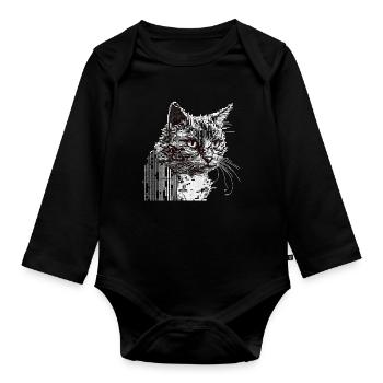 ASCII Cat - Organic Longsleeve Baby Bodysuit - black - Front