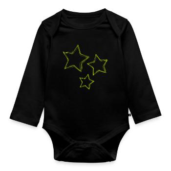 STERN. STERNE. STERN. STERNE. FEST. JAHRESTAG - Baby Bio-Langarm-Body - Schwarz - Vorne