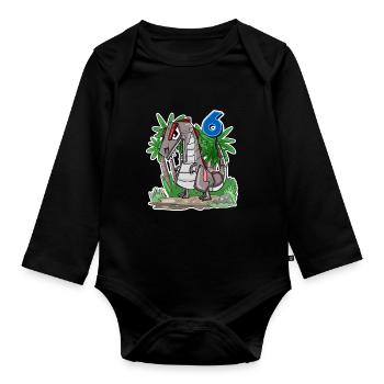 6 ans - 6ème anniversaire avec motif animal - Dino - Body Bébé bio manches longues - noir - Devant