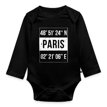 Paris Coordinates - Organic Longsleeve Baby Bodysuit - black - Front