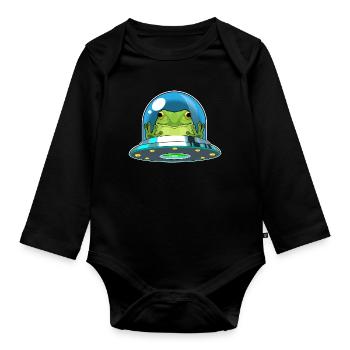 Frog Spaceship Space - Organic Longsleeve Baby Bodysuit - black - Front