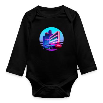 Retro Wave 80s Vaporwave Sunset - Baby Bio-Langarm-Body - Schwarz - Vorne