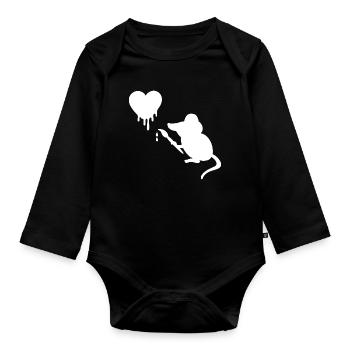 Artist Mouse with Brush Heart - Organic Longsleeve Baby Bodysuit - black - Front