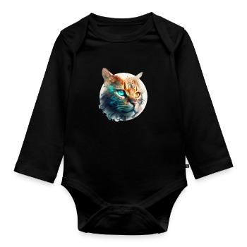 Beau chat avec deux couleurs d’yeux, hétérochromie - Body Bébé bio manches longues - noir - Devant