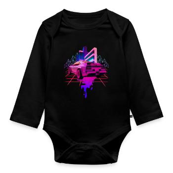 Retro Wave Sportwagen Vaporwave - Baby Bio-Langarm-Body - Schwarz - Vorne