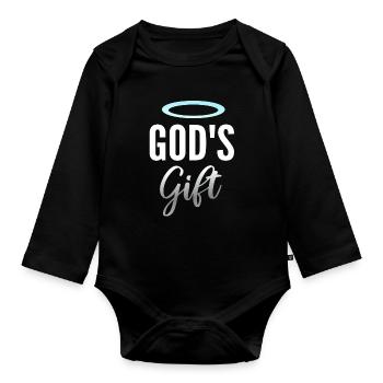 Le don de Dieu avec halo - Body Bébé bio manches longues - noir - Devant