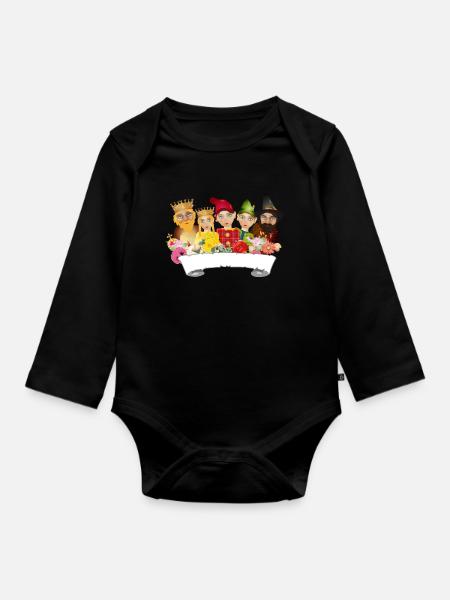 Fünf Figuren aus dem Ensemble des Kasperltheaters - Baby Bio-Langarm-Body - Schwarz