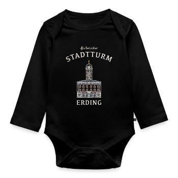 Erding kultiger Stadtturm, Bayern, Deutschland - Baby Bio-Langarm-Body - Schwarz - Vorne
