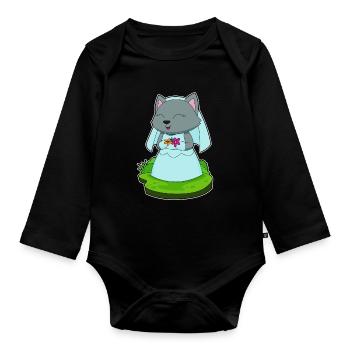 Cat Bride Flowers Wedding - Organic Longsleeve Baby Bodysuit - black - Front
