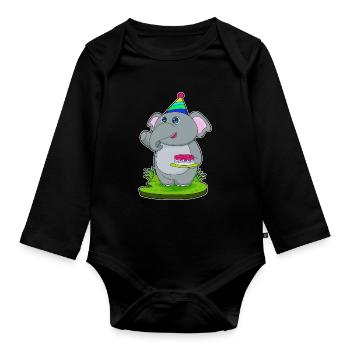 Gâteau d’anniversaire d’éléphant - Body Bébé bio manches longues - noir - Devant
