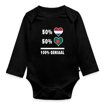 Bangladesch und Niederlande 100% Genius Flagge - Baby Bio-Langarm-Body - Schwarz - Vorne