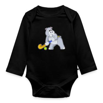 Hippopotamus Hockey sur gazon Stick - Body Bébé bio manches longues - noir - Devant